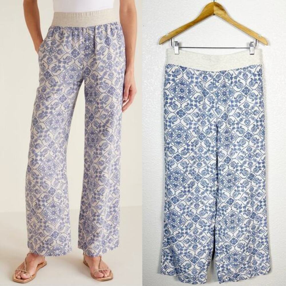 Soft Surroundings Blue Tile-Print Wide Leg Pants